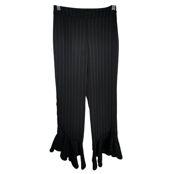 Pin Striped Black Ruffled Hem Pants By Bershka EUR 34 / USA 2 Small Classic Cute - Picture 3 of 9